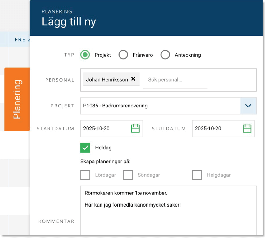 Planering i Bygglets app