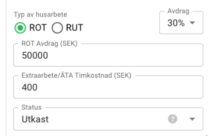 Formulär för husarbete och avdrag
